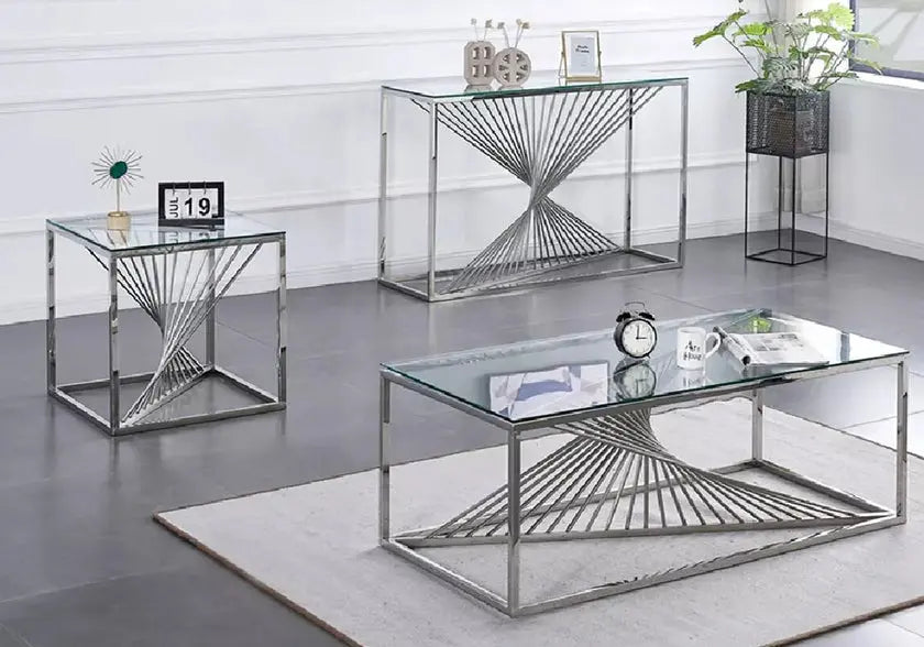Console d'entrée verre trempé et métal argenté | Cael