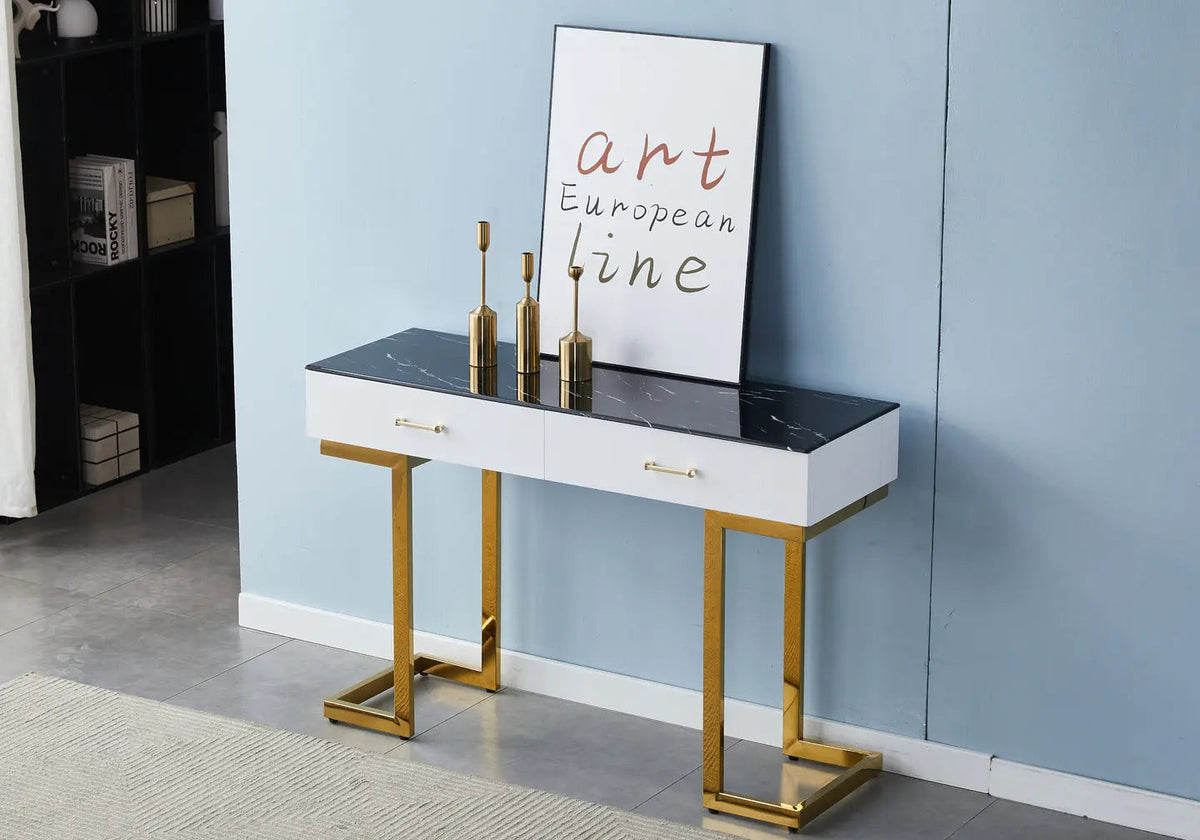 Console coiffeuse d'entrée marbre noir et doré | Vexta