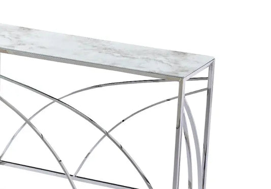 Console d'entrée design marbre blanc et argent | Nyro