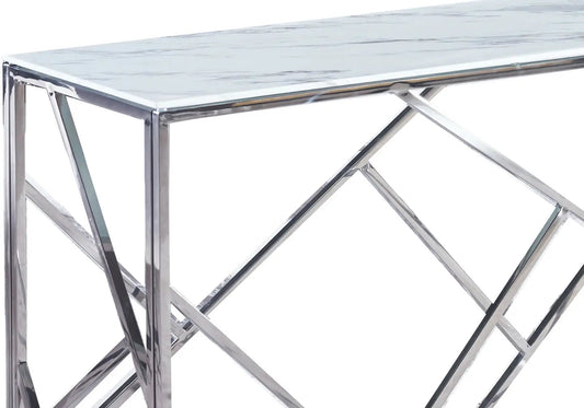 Console design en métal chromé et marbre blanc | Zenvia
