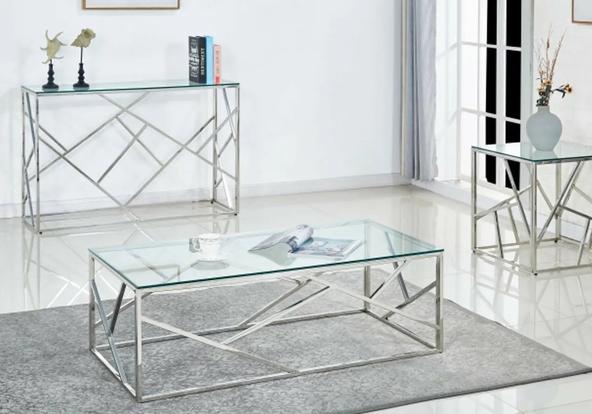 Console design en métal chromé et marbre blanc | Zenvia