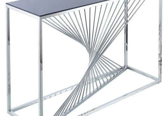 Console design en métal chromé et verre noir | Cael