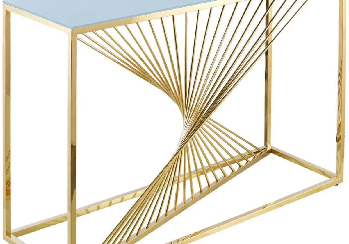 Console design acier doré et verre trempé blanc | Cael