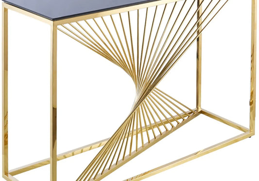 Console design en métal doré et verre trempé noir | Cael