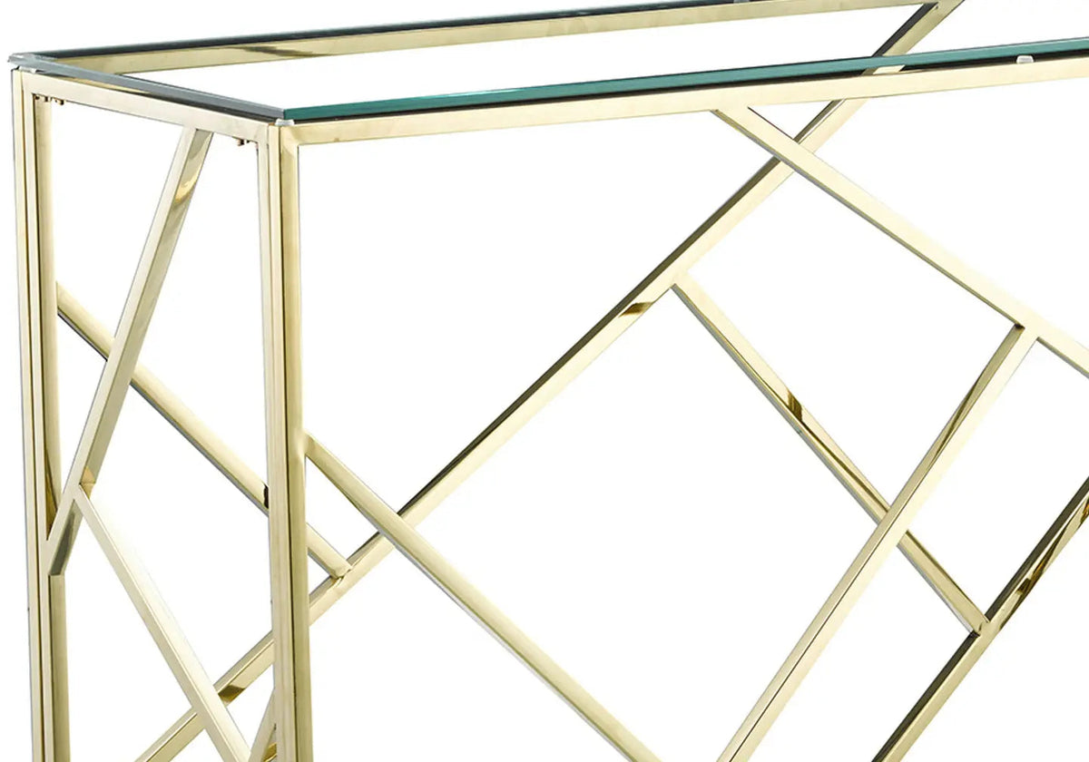 Console design en métal doré et verre trempé | Zenvia
