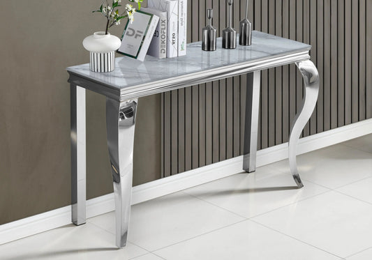Console d'entrée design marbre gris et argent | Halo