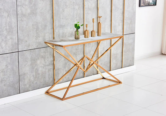 Console baroque en métal doré et marbre beige | Kaelo