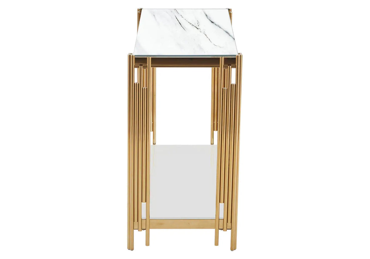 Console acier doré et effet marbre blanc | Zalys