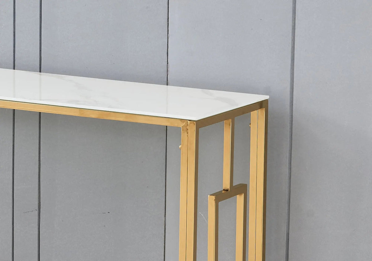 Console de salon marbre blanc et métal doré | Zelix