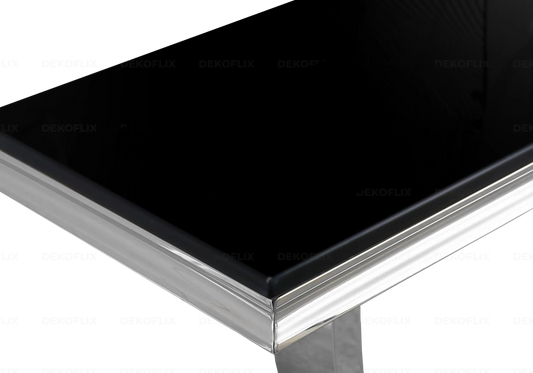 Console d'entrée verre noir et acier argenté | Zyra