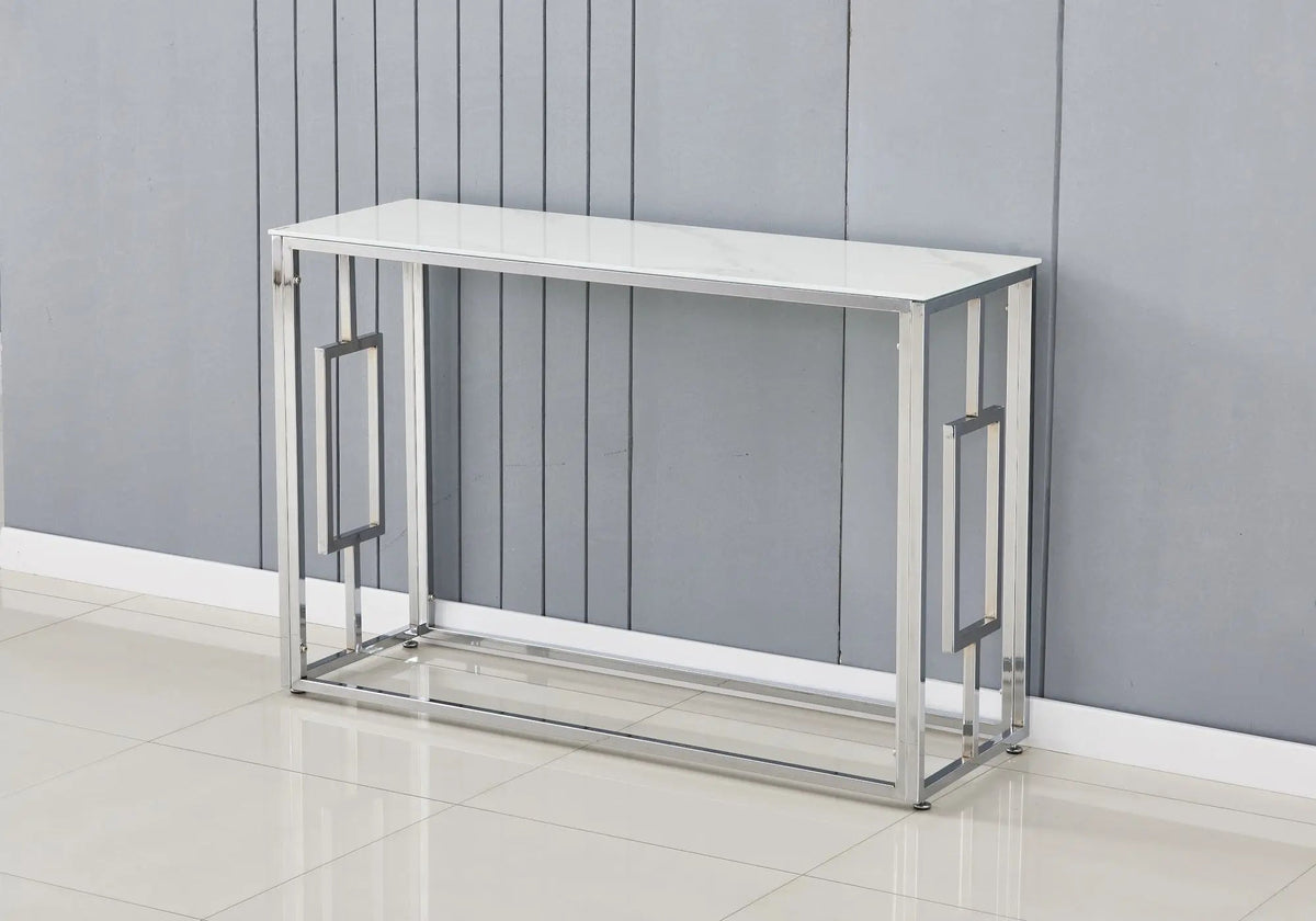 Console de salon moderne finition marbre blanc | Zelix