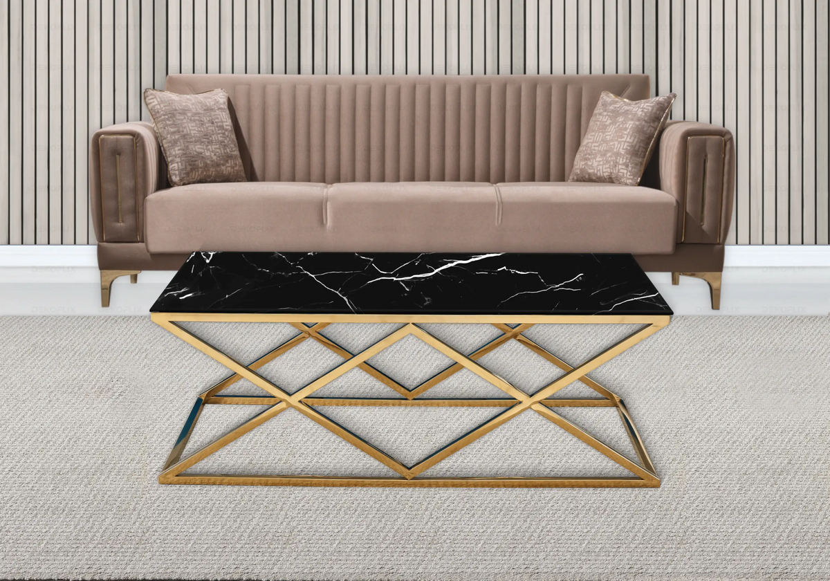 Table basse effet marbre noir et pied doré | Vexta