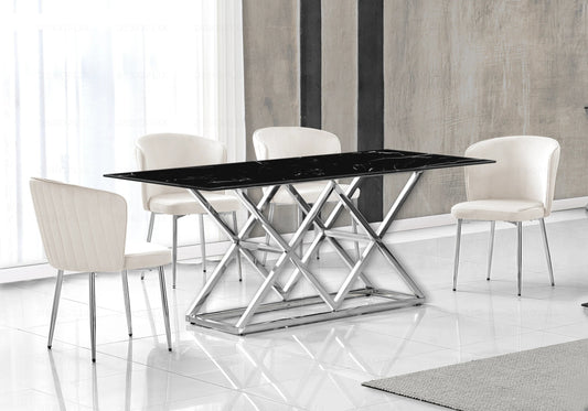 Table à manger effet marbre noir et pied argent | Vexta