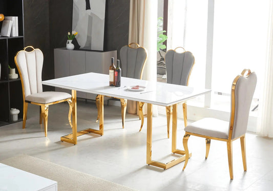 Ensemble table céramique marbre blanc et 4 chaises | Veyra