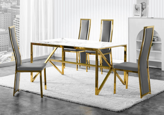 Ensemble de 6 chaises simili gris et acier doré | Kora