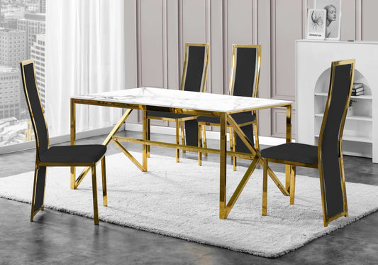 Lot de 6 chaises en noir et métal doré | Kora