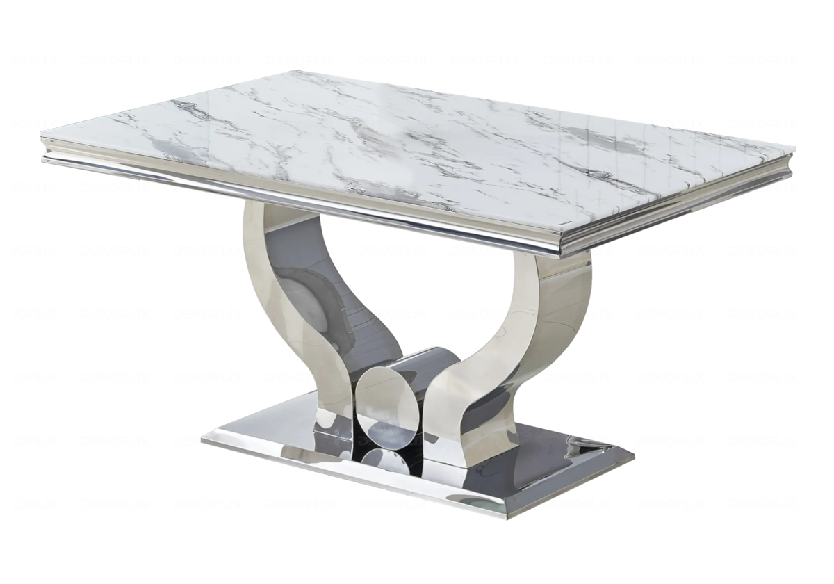 Ensemble table marbre blanc et chaises argent | Juno
