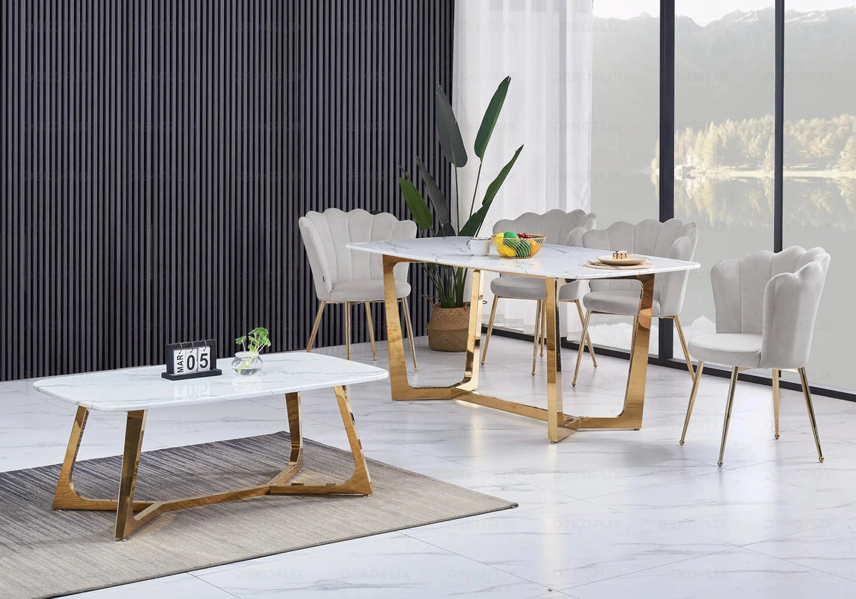 Table basse marbre blanc et piètement doré | Vetra
