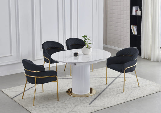 Ensemble table marbre blanc et 4 chaises noires | Xavi