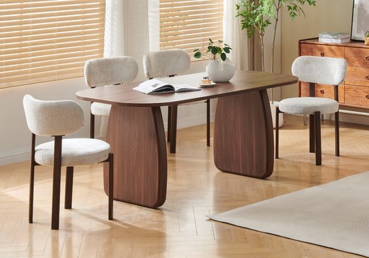 Lot de 4 chaises japandi beige et bois noyer | Zenix