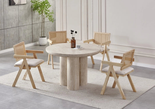 Table à manger ronde effet travertin 4 personnes | Zenth