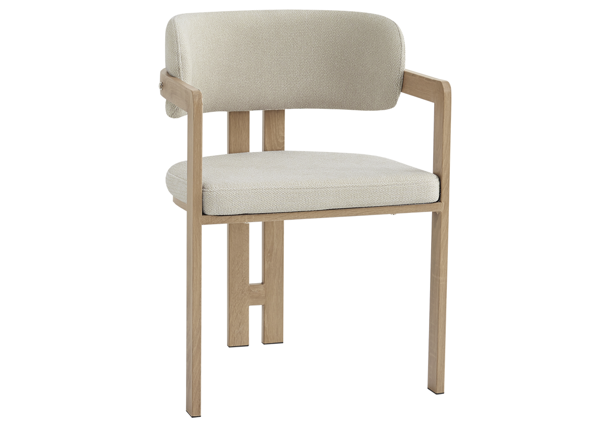 Fauteuils de table en bouclé sable et bois clair x2 | Vexta