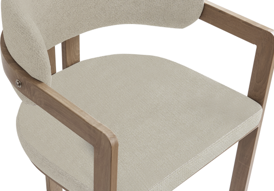 Fauteuils de table en bouclé sable et bois clair x2 | Vexta