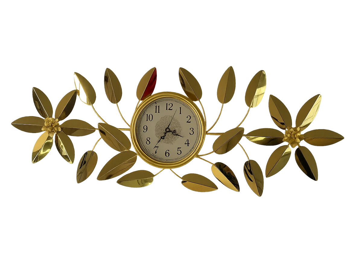 Horloge murale silencieuse fleur en métal doré | Kreo