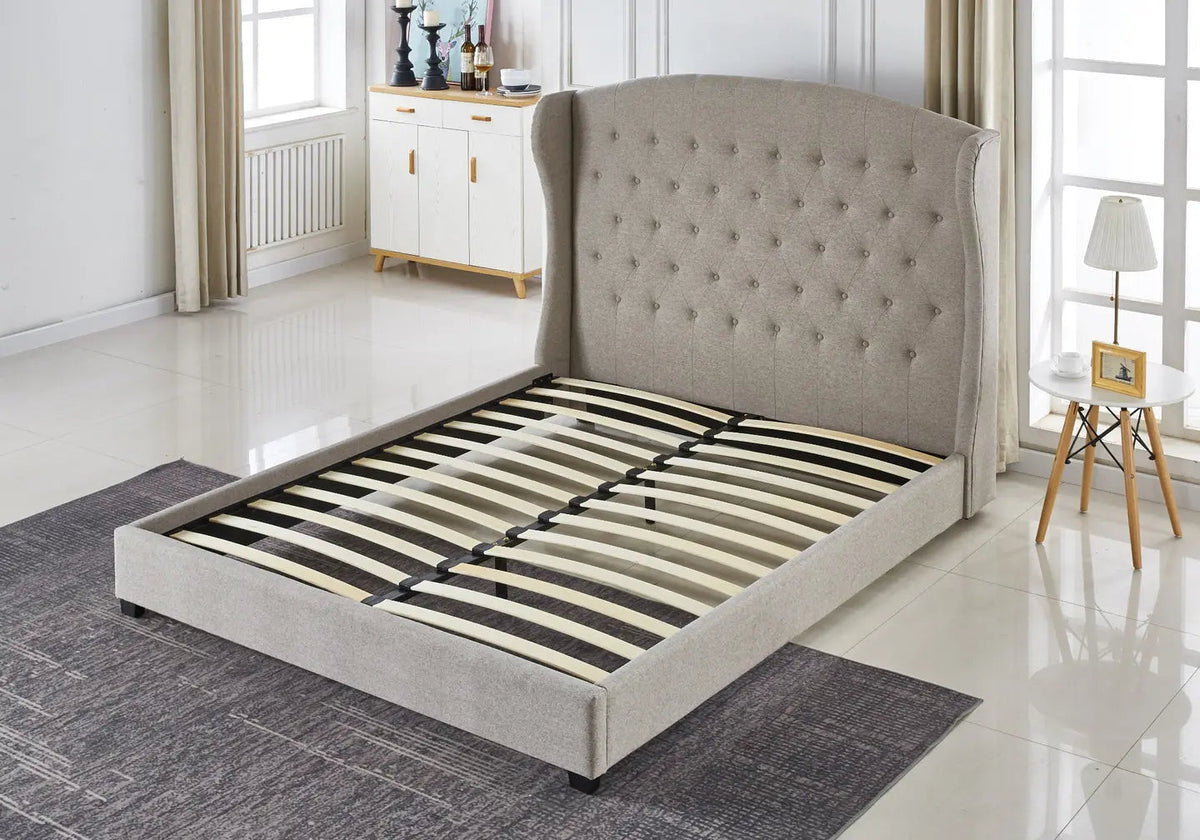 Cadre de lit double chester capitonné tissu taupe | Rhea