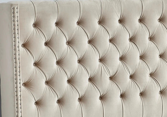 Lit coffre de rangement capitonné beige | Velar