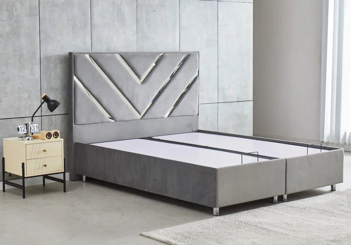 Lit coffre 160x200 et tête de lit en taupe | Vexta