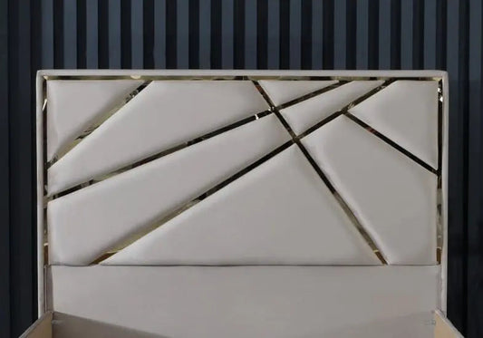 Lit coffre 160x200 avec tête de lit taupe dorée | Vexis