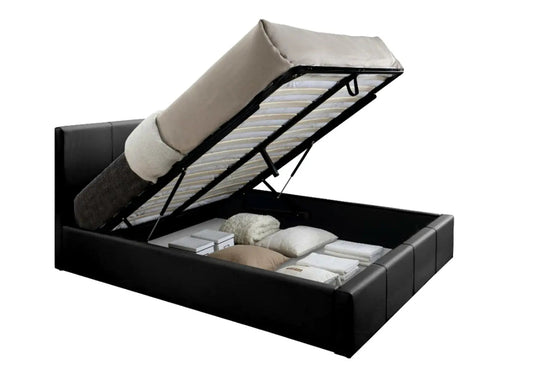 Lit coffre de rangement 2 places simili noir | Vesper