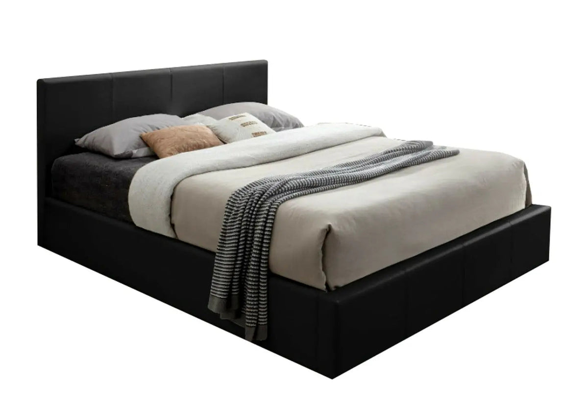 Lit coffre de rangement 2 places simili noir | Vesper