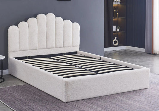 Lit coffre capitonné velours doudou blanc | Vexo