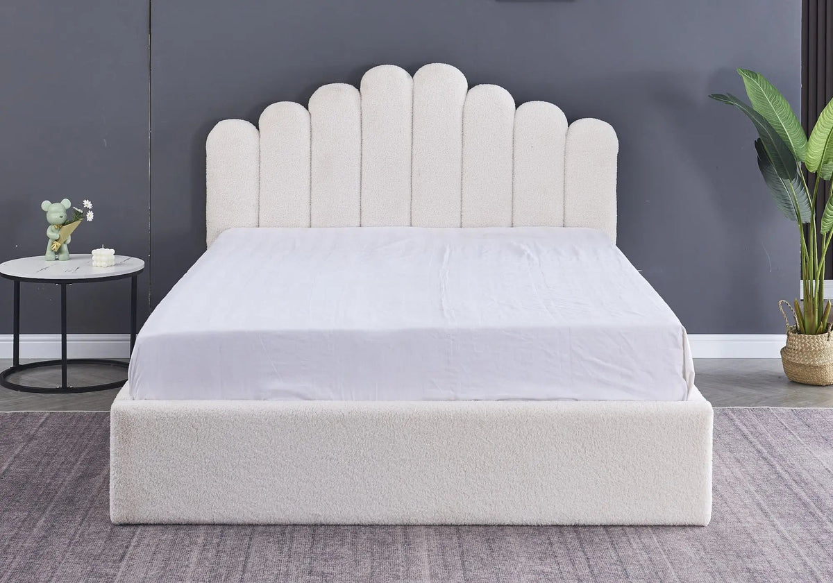 Lit coffre capitonné velours doudou blanc | Vexo