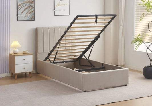 Ensemble lit coffre 90x190 taupe et matelas | Kaelis