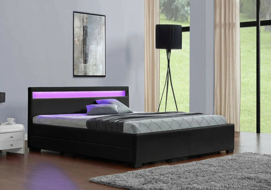 Lit double design noir avec led et rangements | Solen