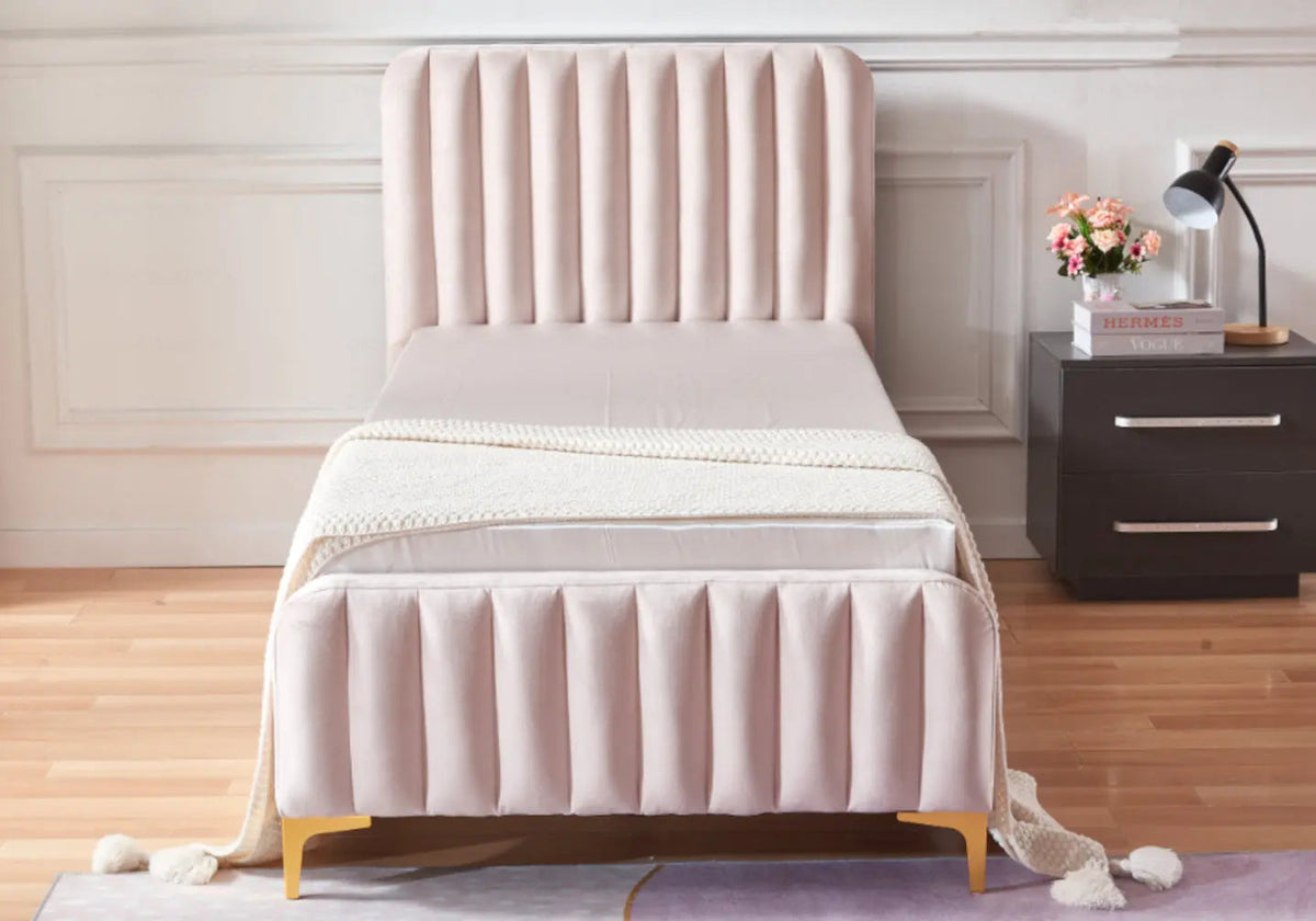 Lit double en rose moderne avec sommier | Nexa
