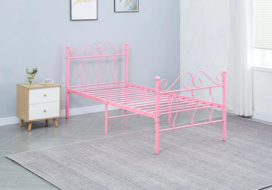 Lit en métal rose pour chambre d'enfant 90 cm | Kaelo