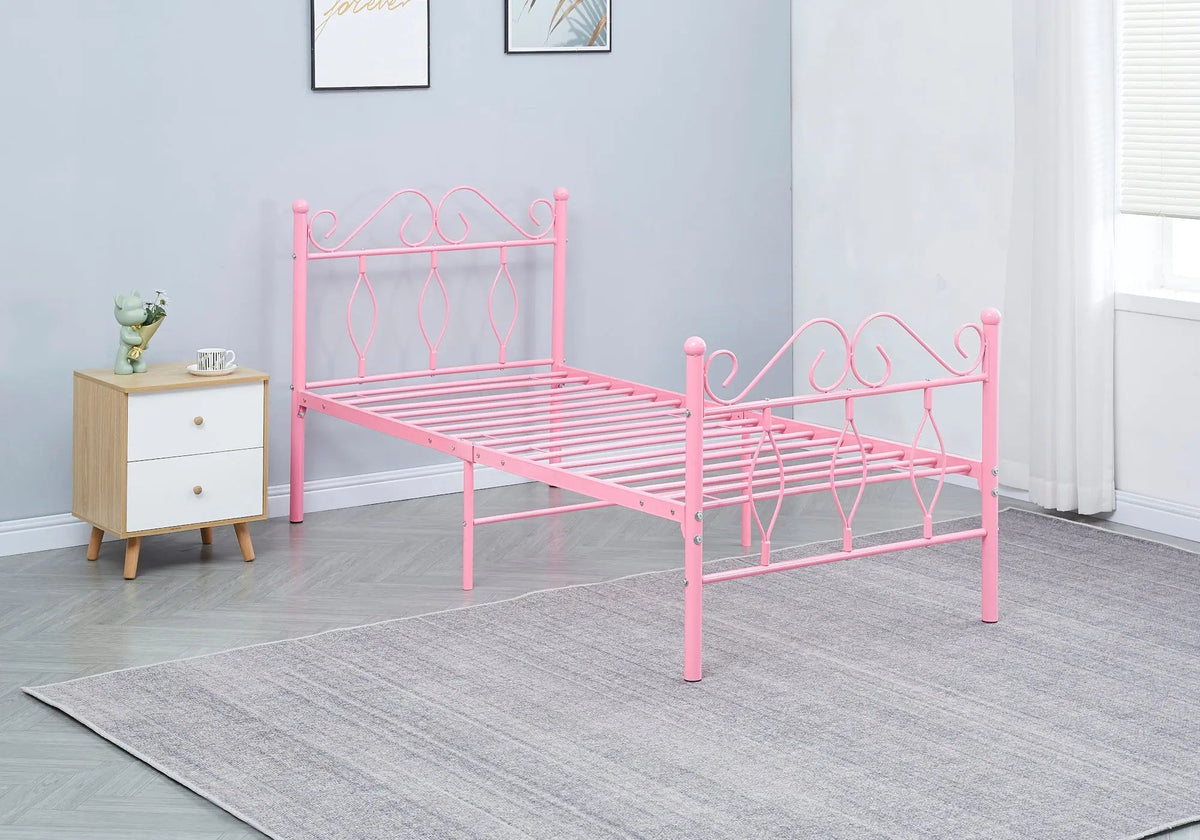 Lit en métal rose pour chambre d'enfant 90 cm | Kaelo