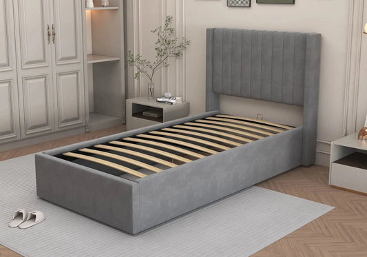 Lit coffre en gris moderne et pratique | Kiro