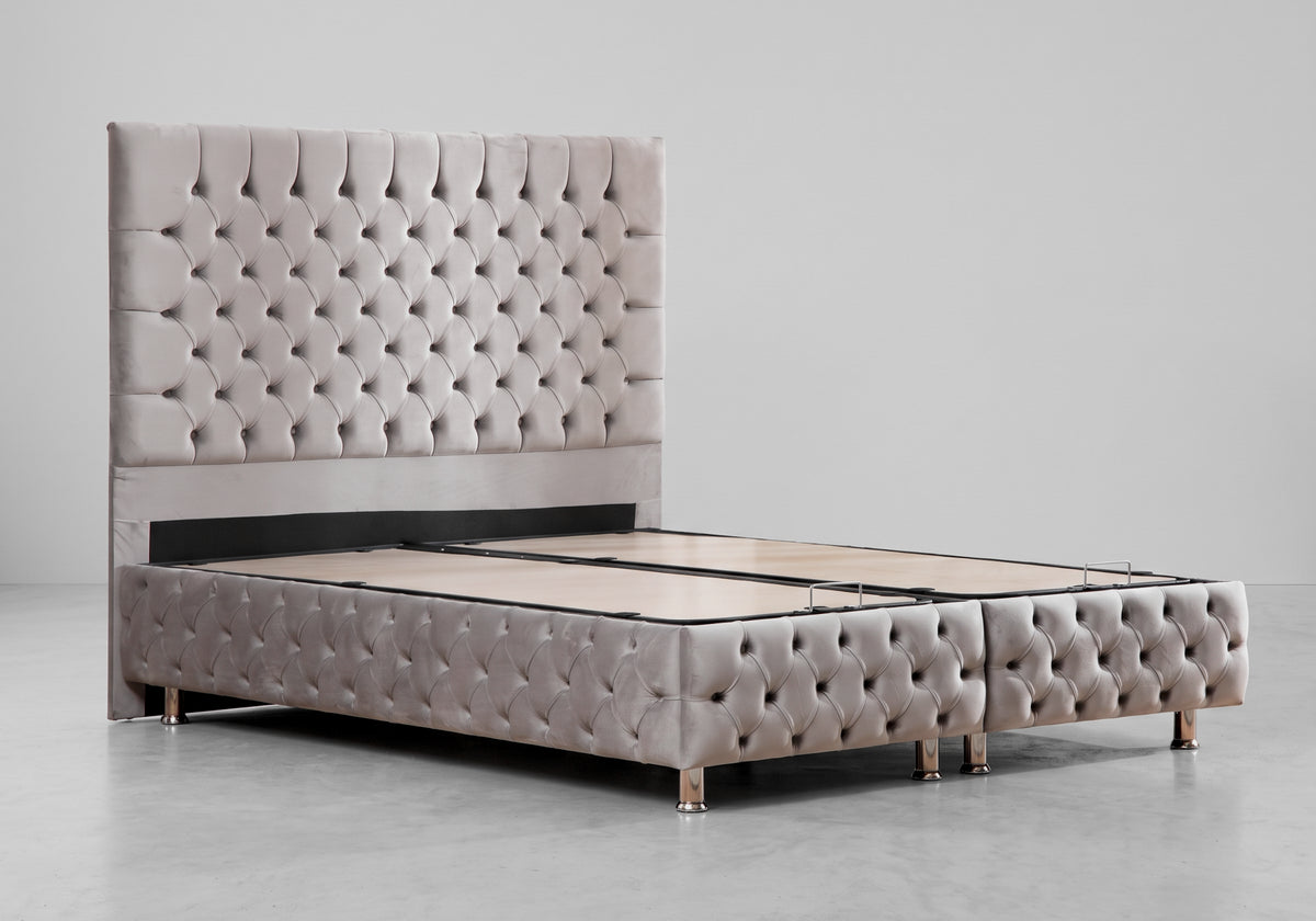 Lit coffre Chesterfield en velours taupe | Palazzo