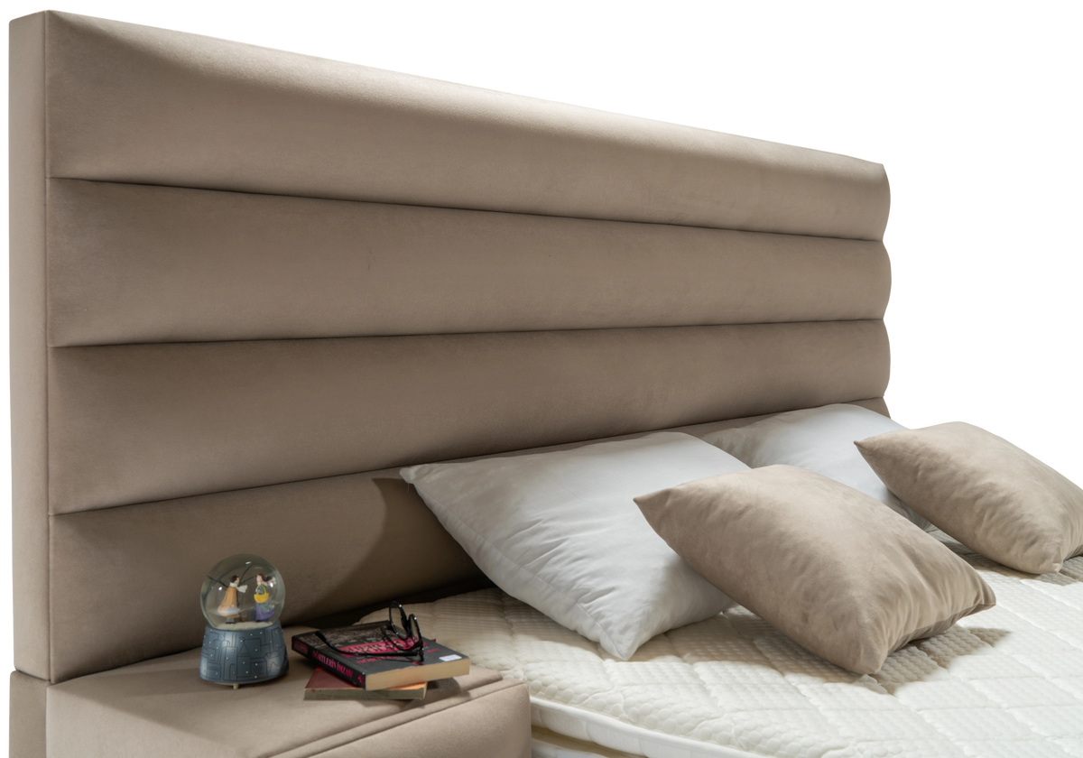 lit coffre capitonne taupe systeme tv wave - Vue 8 - KOORIS