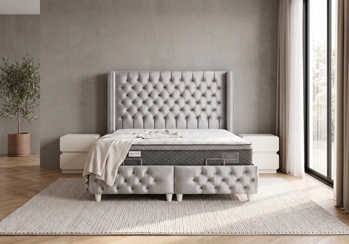 lit coffre relevable velours gris capitonne star - Vue 1 - KOORIS