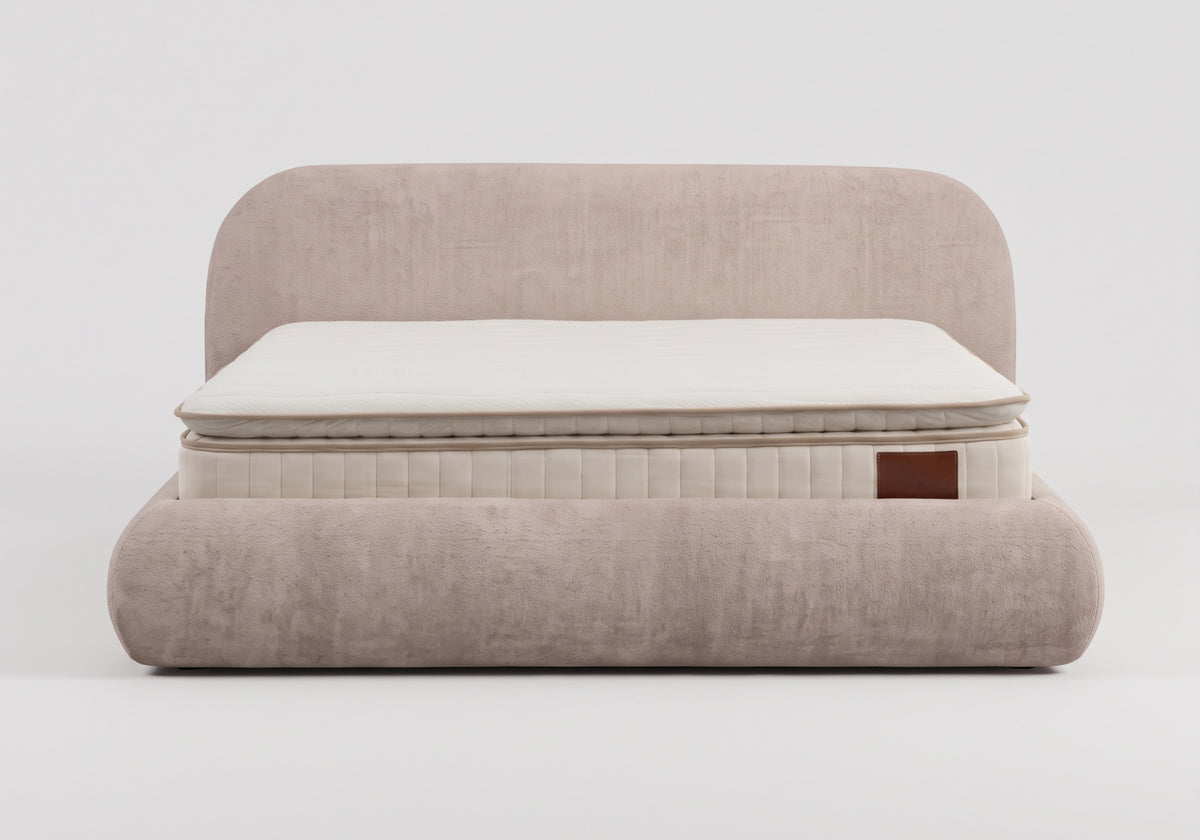 Lit coffre velours taupe design arrondi | Nube