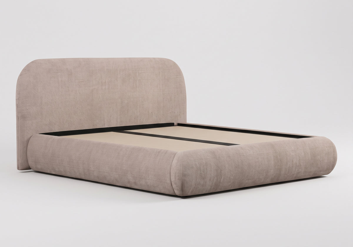 Lit coffre velours taupe design arrondi | Nube