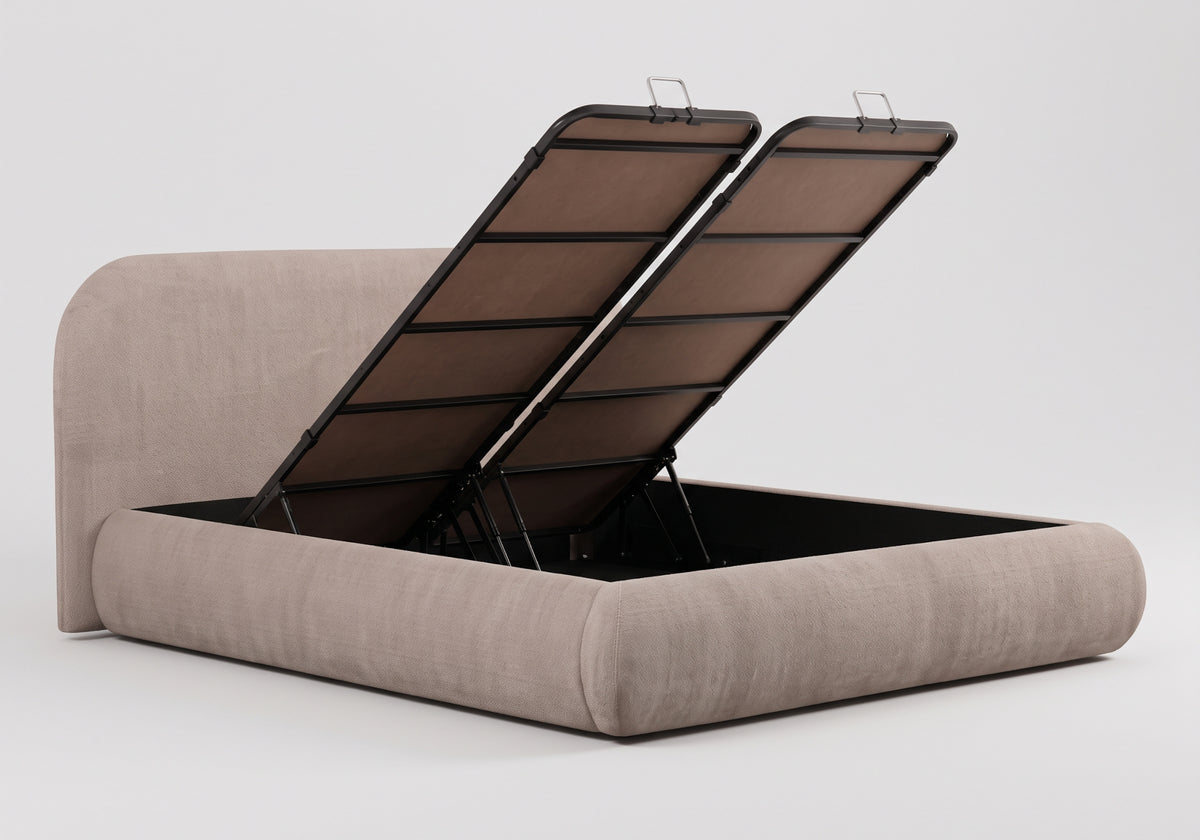 Lit coffre velours taupe design arrondi | Nube