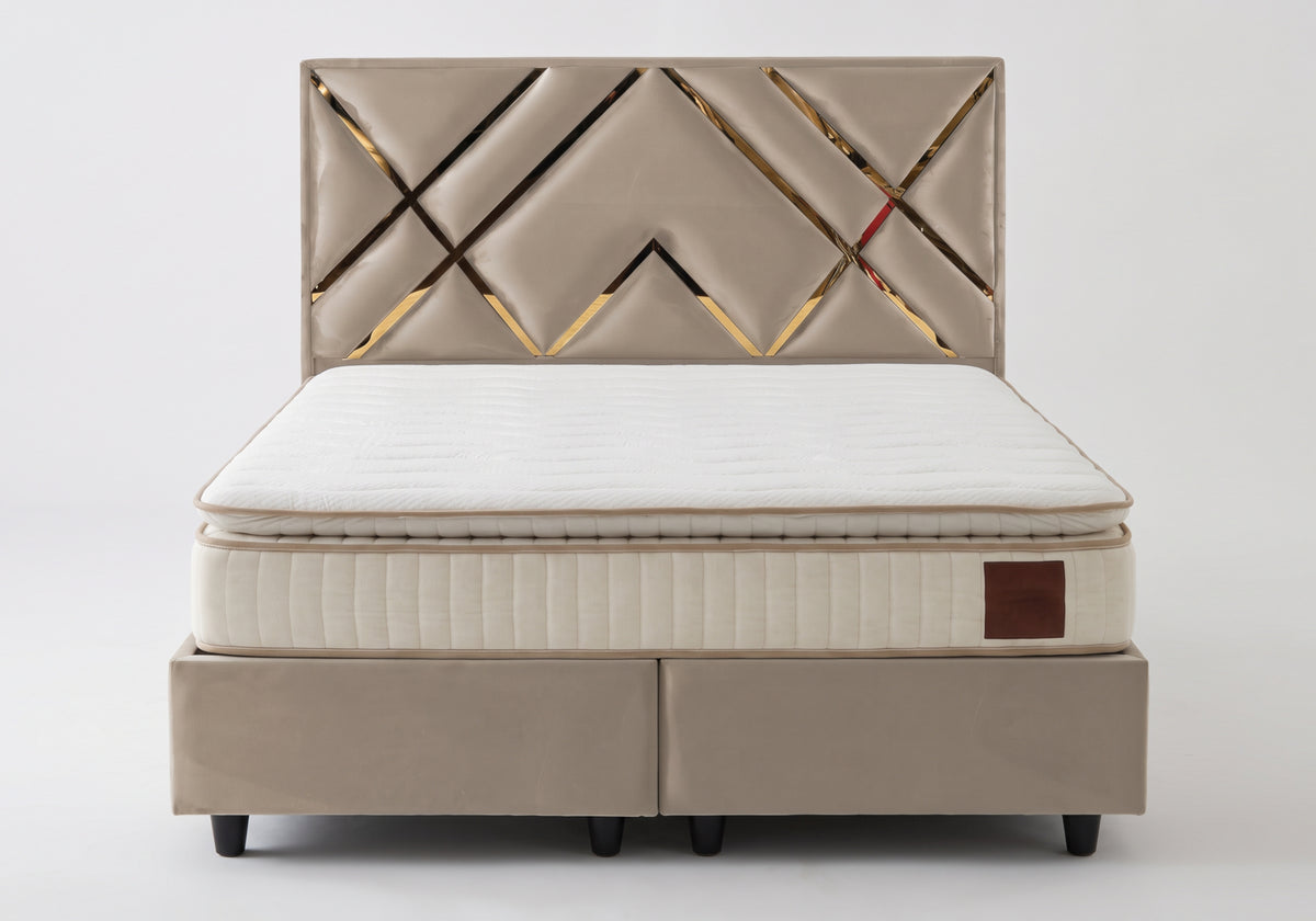 Chambre complète lit coffre armoire 180 beige | Toronto