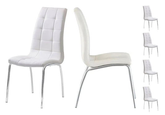 Lot de 6 chaises simili blanc capitonnées | Saga